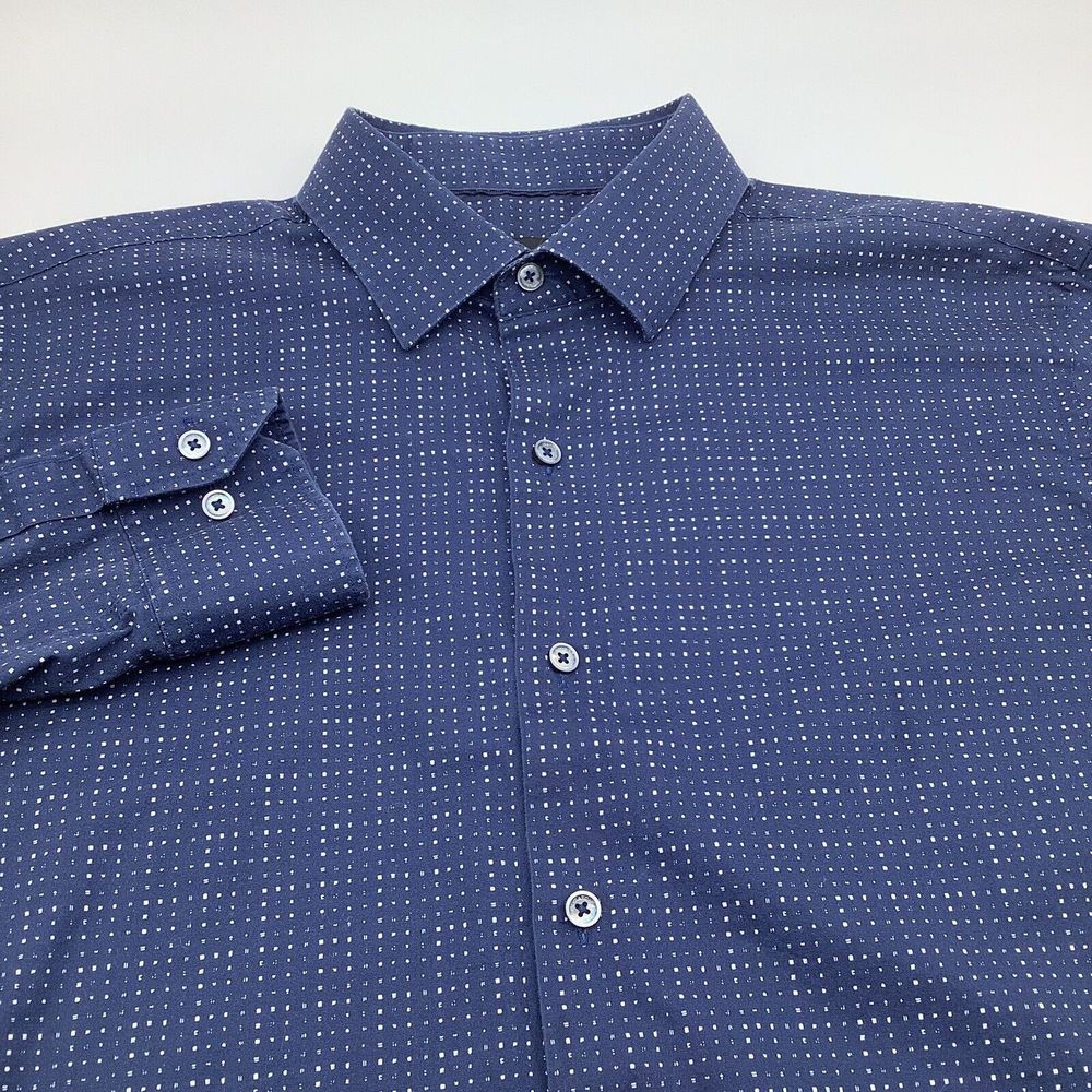 Bugatchi Mens Comfort Stretch Long Sleeve Button Up Shirt Blue Size 17 34/35